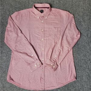 Hugo Boss Slim Fit Men's Size XL Button Down Cotton Shirt Red & White Dot Print